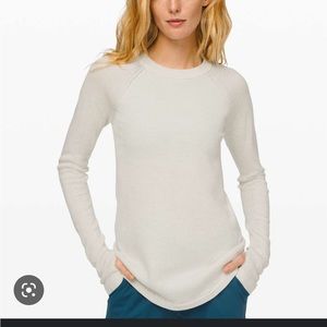 Lululemon Women's Sit In Lotus Sweater, Size 8 Tan/Cream, Merino Wool Pullover